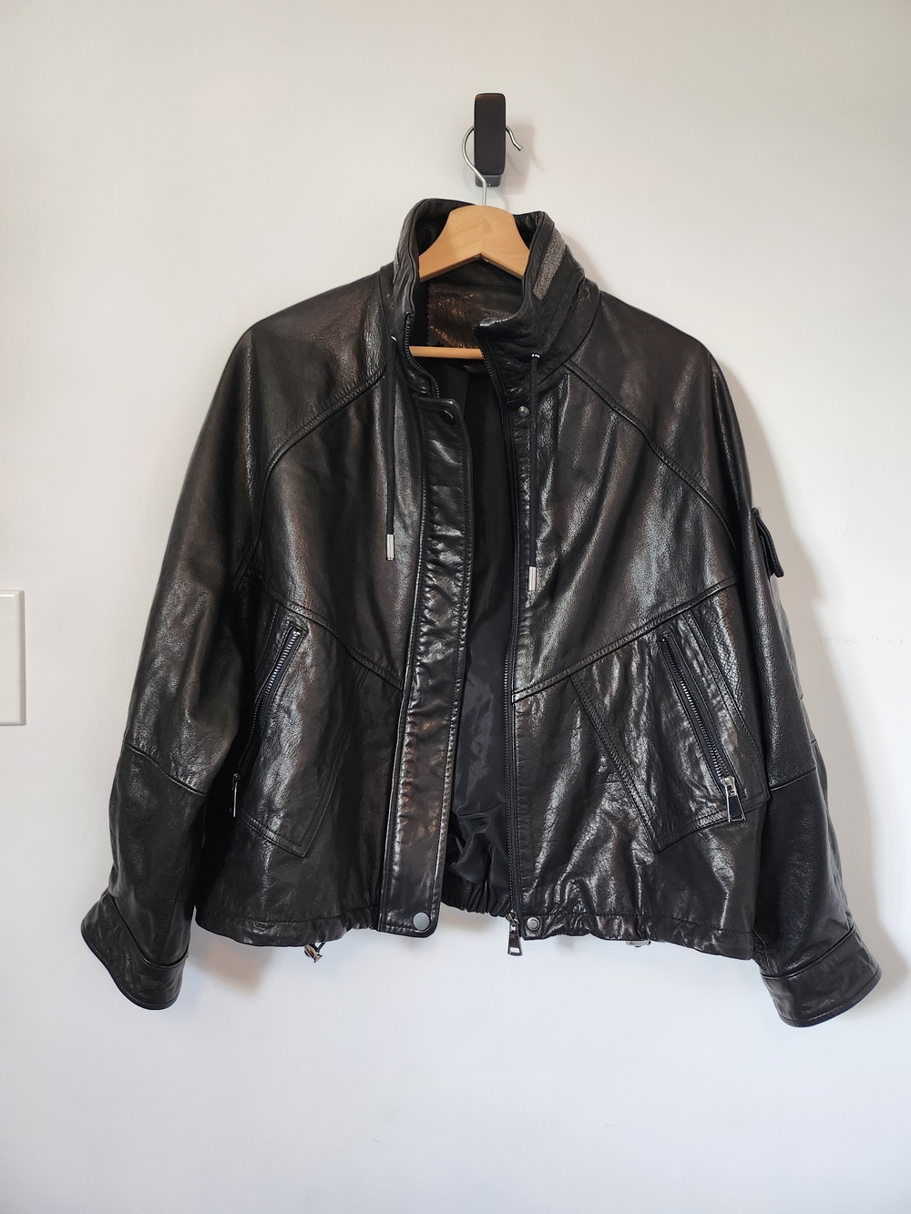 Leather Bomber Jacket - Black
